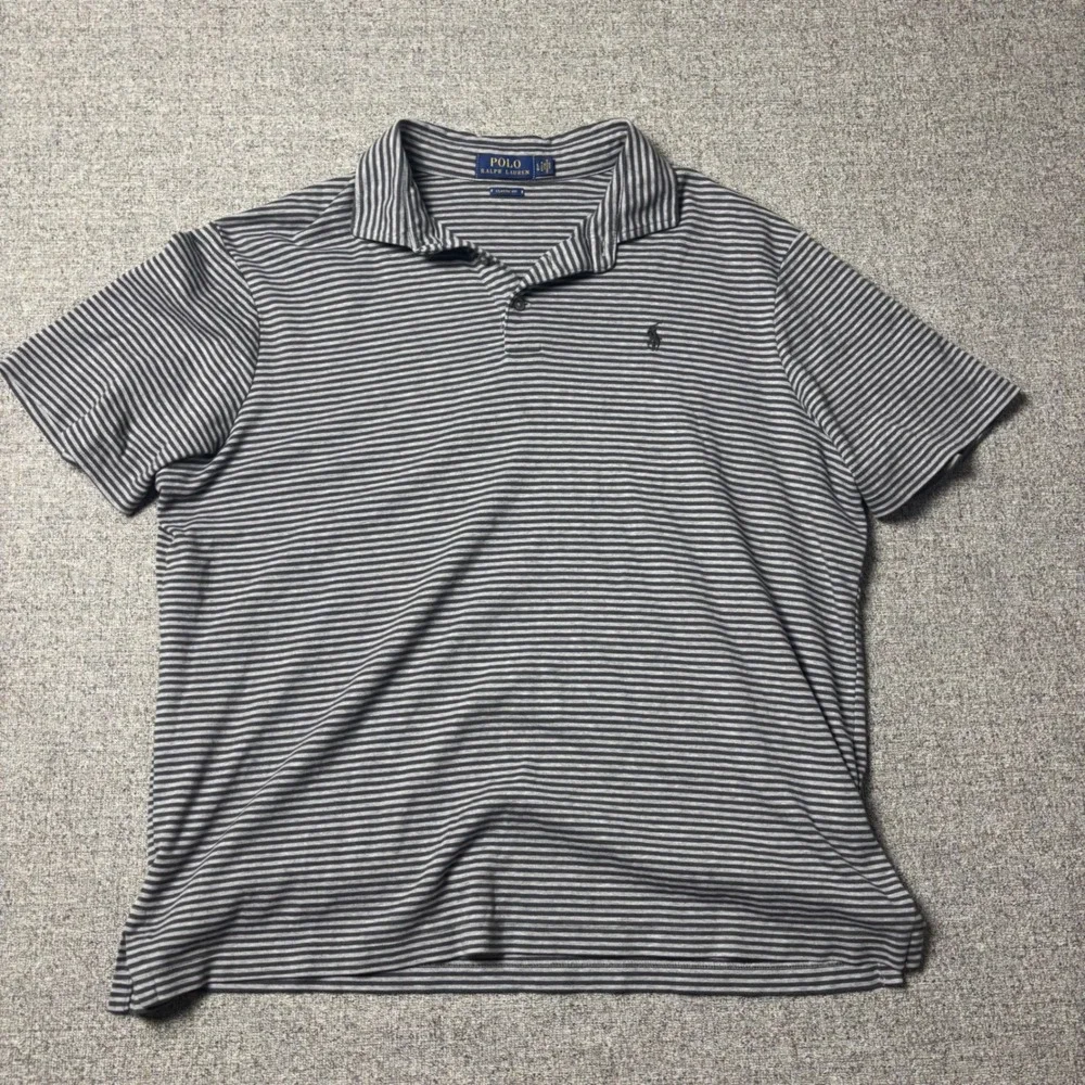 Polo Ralph Lauren Polo Shirt Mens Large Classic Fit Grey Striped Short Sleeve